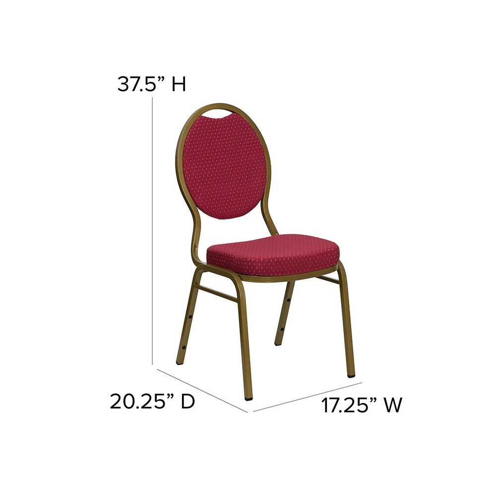Teardrop Back Stacking Banquet Chair in Burgundy Patterned Fabric - Gold Frame