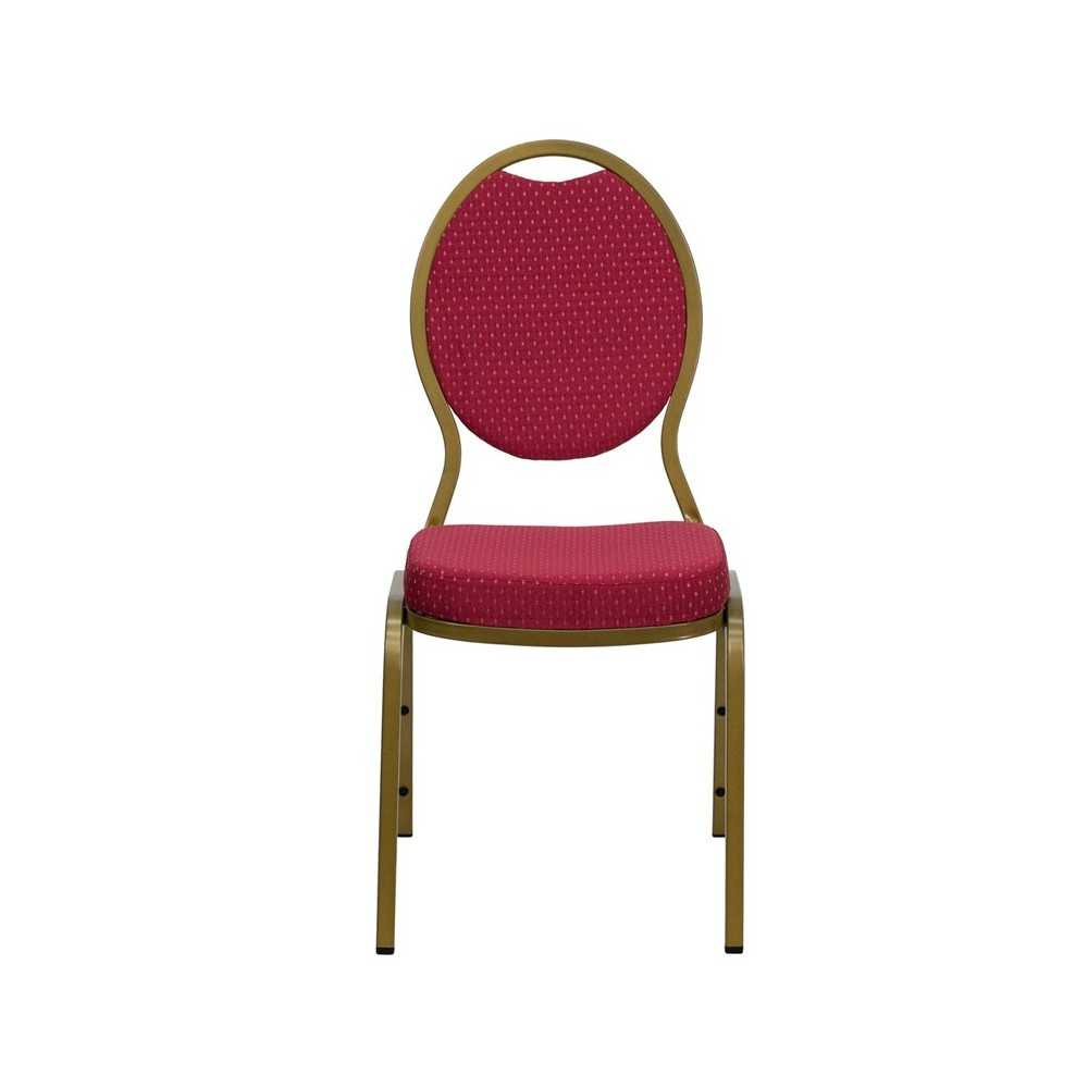 Teardrop Back Stacking Banquet Chair in Burgundy Patterned Fabric - Gold Frame
