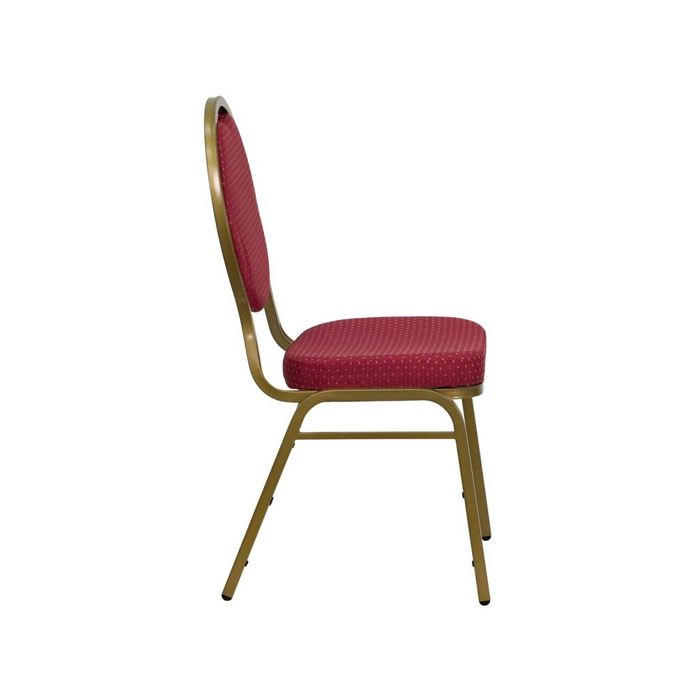 Teardrop Back Stacking Banquet Chair in Burgundy Patterned Fabric - Gold Frame