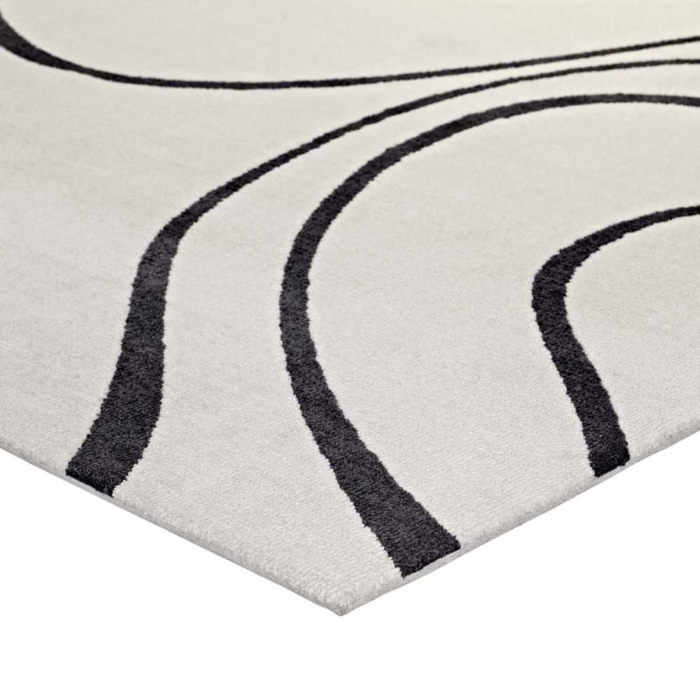 Therese Abstract Swirl 8x10 Area Rug, Ivory and Charcoal