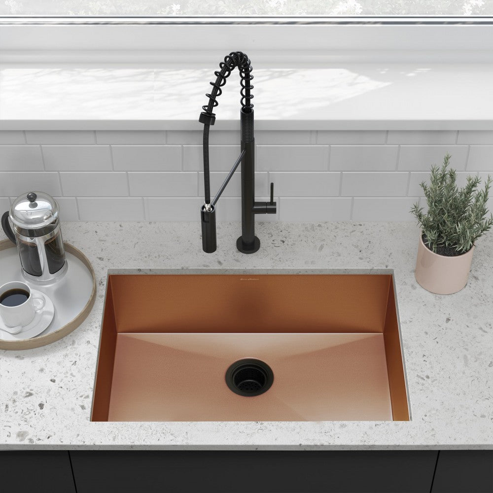 Tourner 27x19 Stainless Steel, Single Basin, Undermount Kitchen Sink, Rose Gold