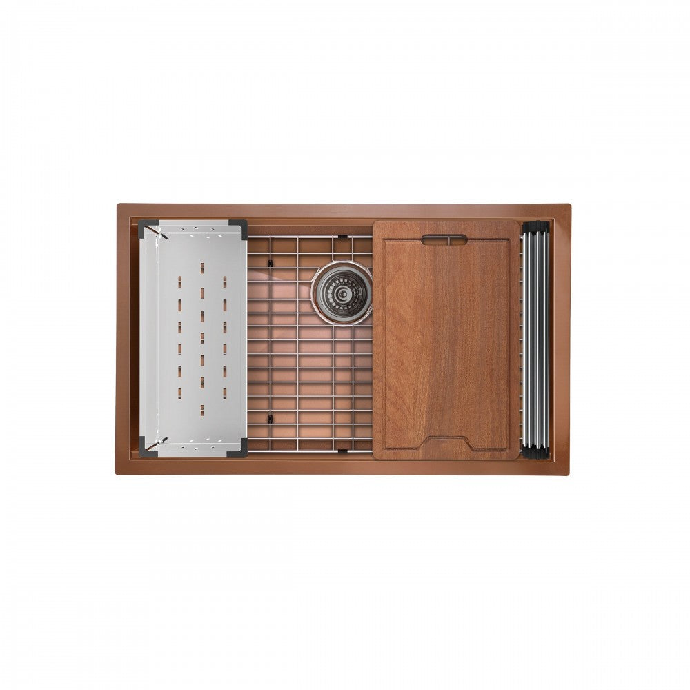 Tourner 32 x 19, Single Basin, Undermount Kitchen Workstation Sink in Rose Gold