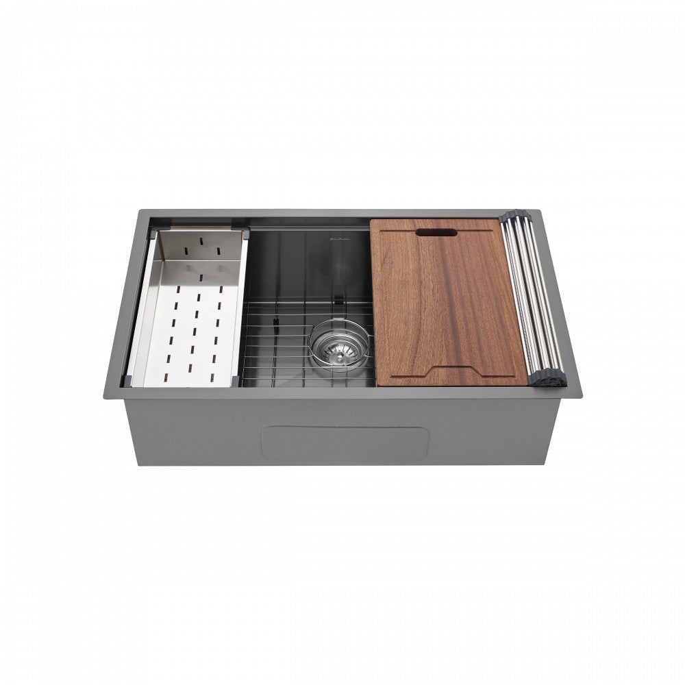 Tourner 32 x 19 Stainless Steel, Undermount Kitchen Workstation Sink in Black