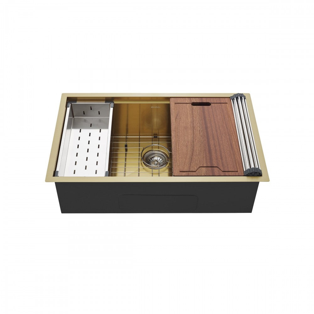 Tourner 32 x 19 Stainless Steel, Undermount Kitchen Workstation Sink in Gold