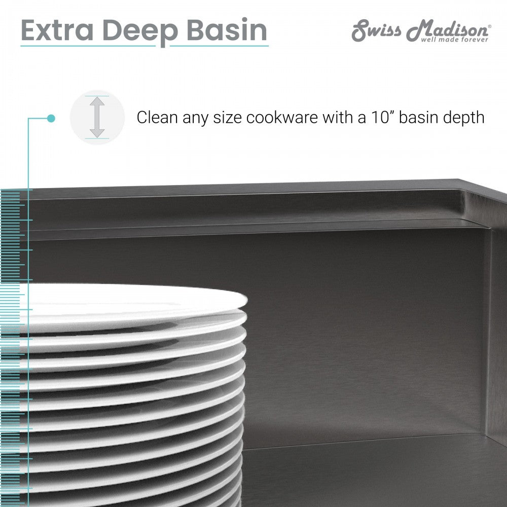 Tourner 33x22 Single Basin, Farmhouse Kitchen Workstation Sink with Apron, Black