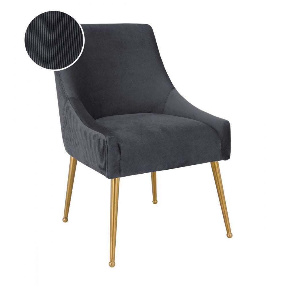 TOV Furniture Beatrix Pleated Gray Velvet Side Chair