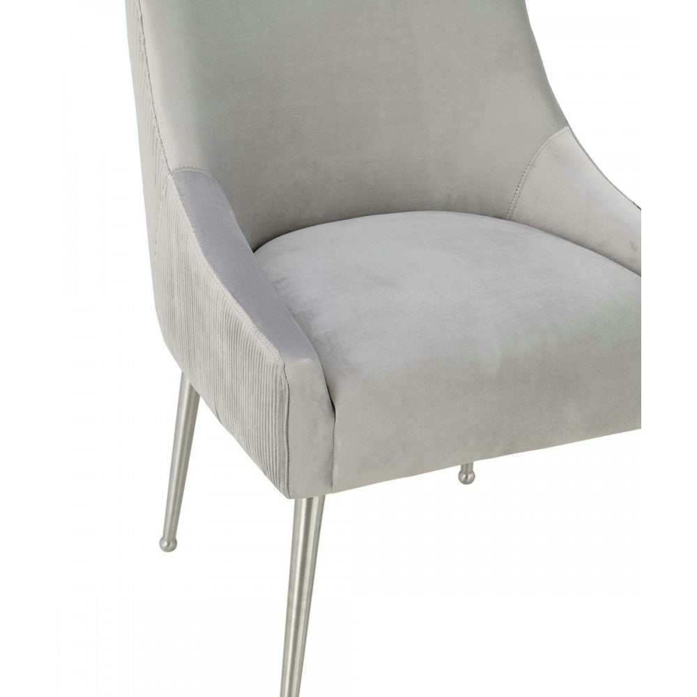 TOV Furniture Beatrix Pleated Light Gray Velvet Side Chair - Silver Legs