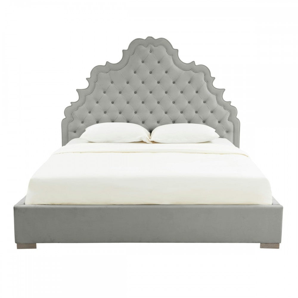 TOV Furniture Carolina Gray Velvet Bed in Queen