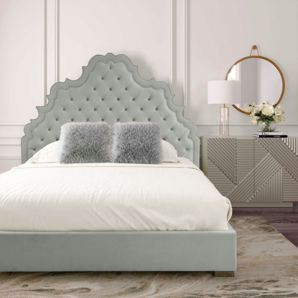 TOV Furniture Carolina Gray Velvet Bed in Queen