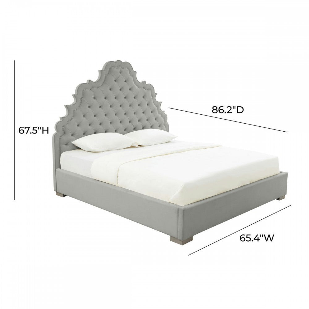TOV Furniture Carolina Gray Velvet Bed in Queen