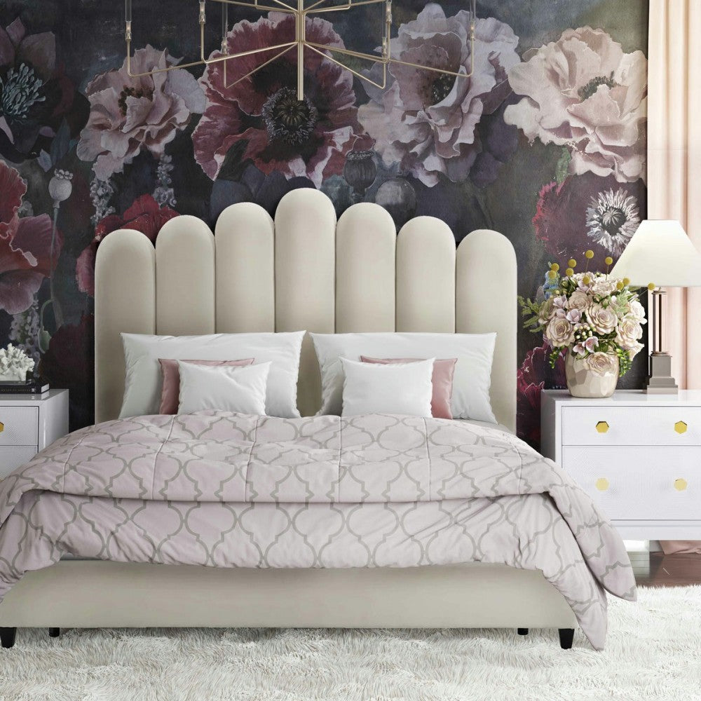 TOV Furniture Celine Cream Velvet Bed in Queen