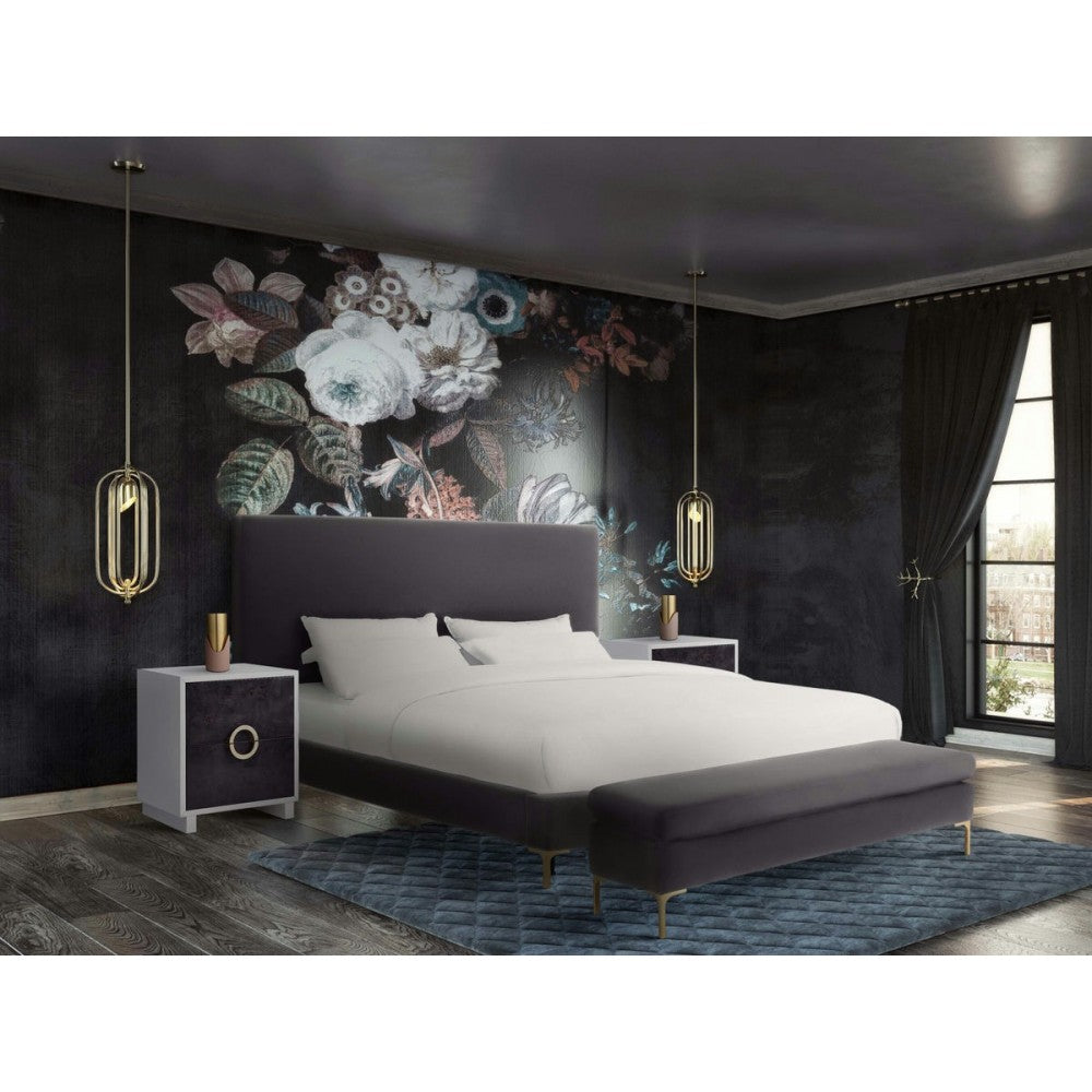 TOV Furniture Delilah Gray Velvet Bed in Queen