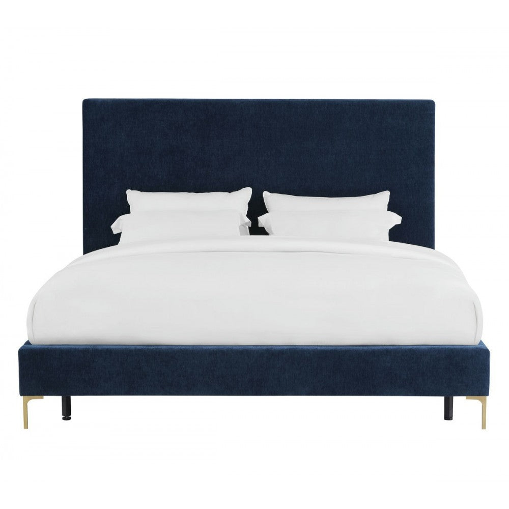 TOV Furniture Delilah Navy Textured Velvet Bed in Queen