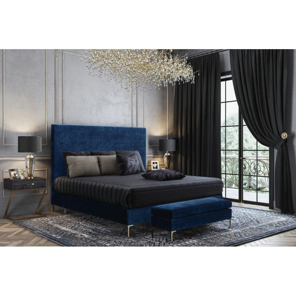 TOV Furniture Delilah Navy Textured Velvet Bed in Queen