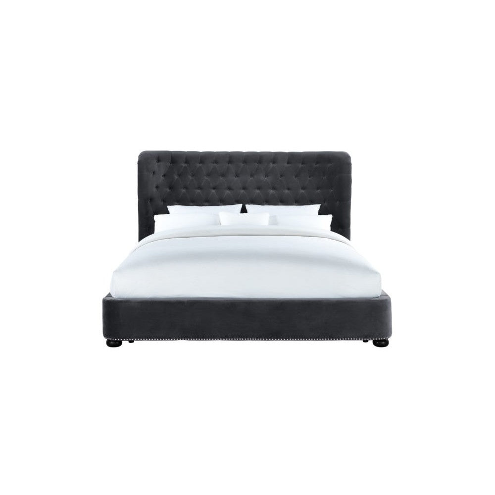 TOV Furniture Finley Gray Velvet Bed in Queen