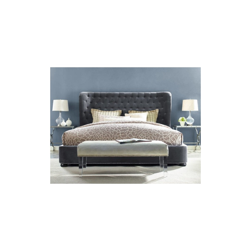 TOV Furniture Finley Gray Velvet Bed in Queen