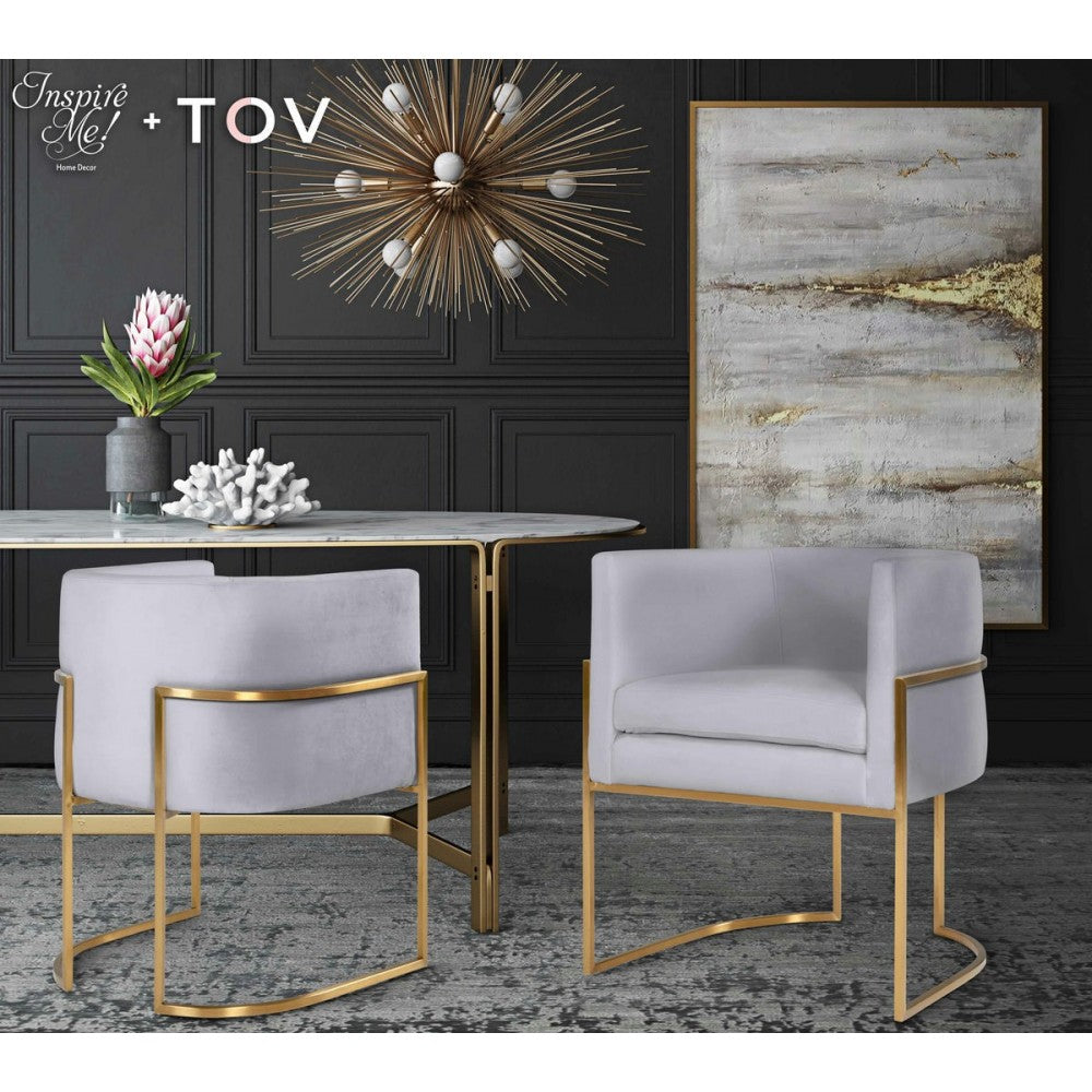 TOV Furniture Giselle Gray Velvet Dining Chair with Gold Leg