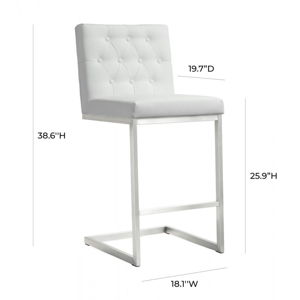 TOV Furniture Helsinki White Stainless Steel Counter Stool - Set of 2
