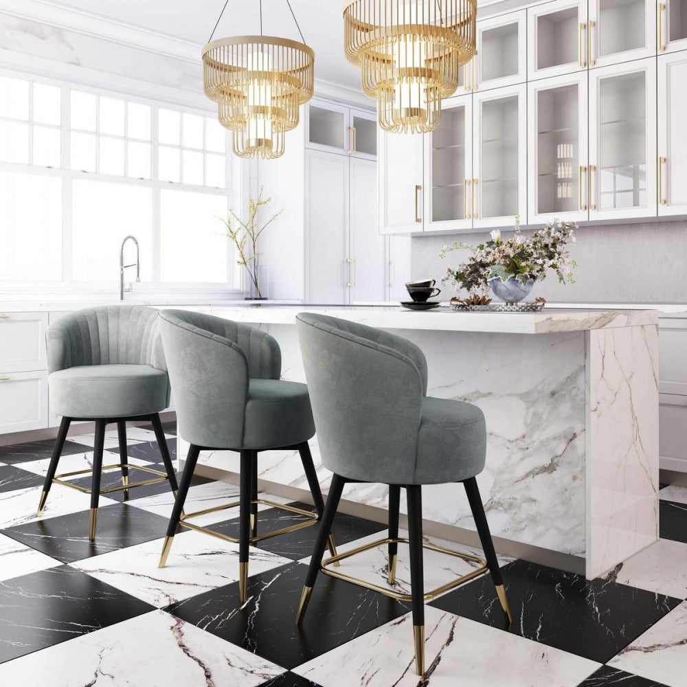 TOV Furniture Liana Gray Velvet Swivel Stool