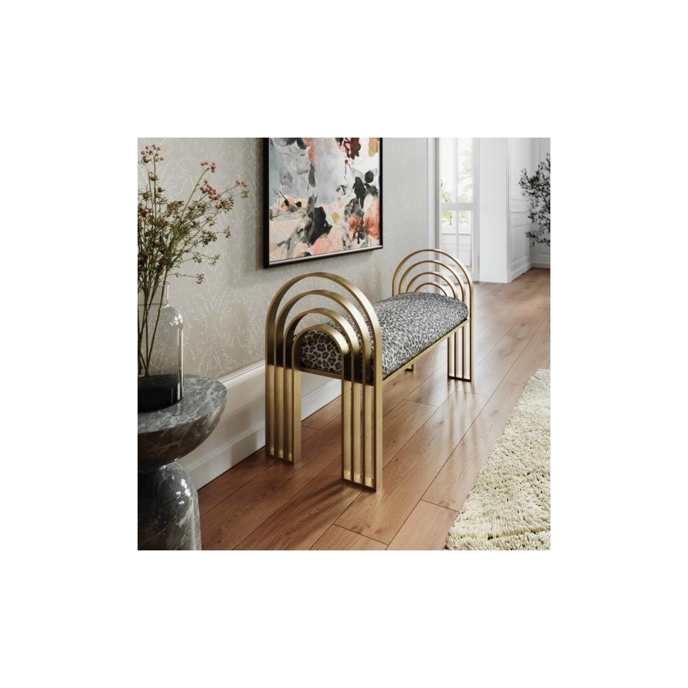 TOV Furniture Mavis Leopard Print Velvet Bench