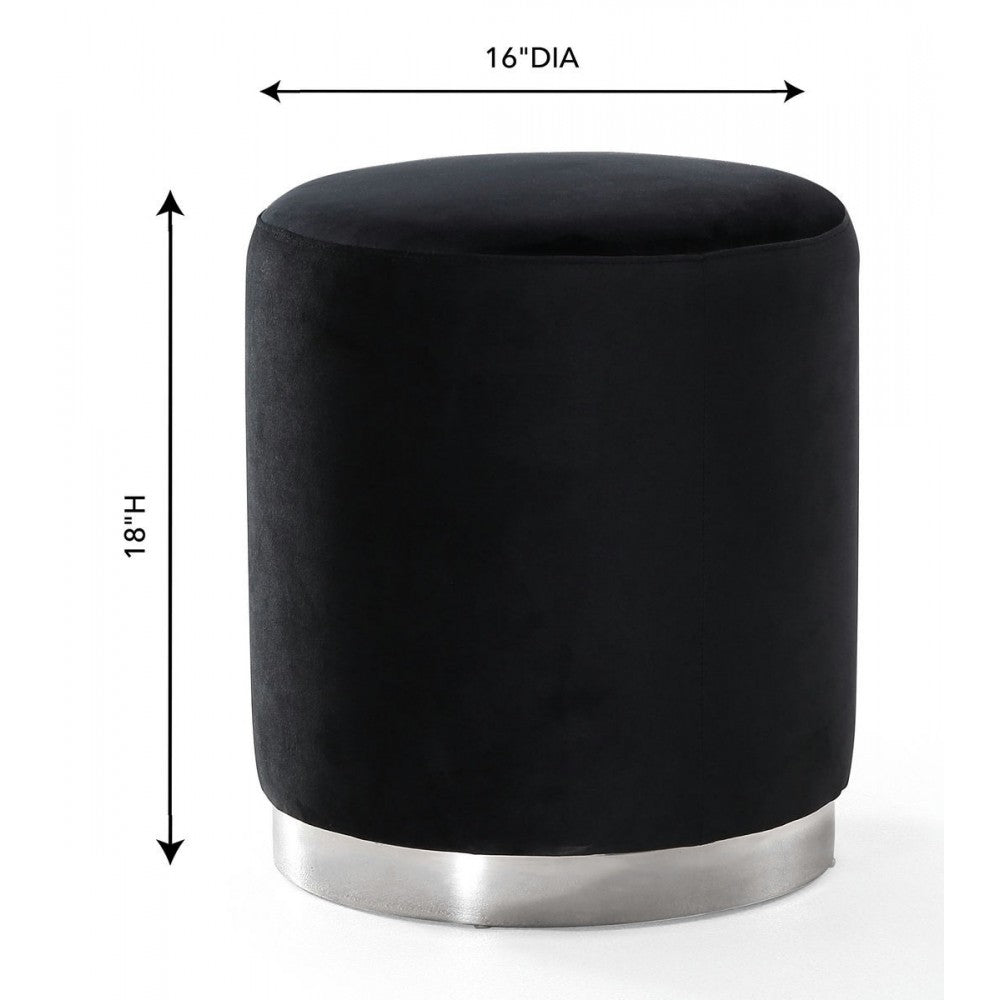 TOV Furniture Opal Black Velvet Ottoman -Silver Base
