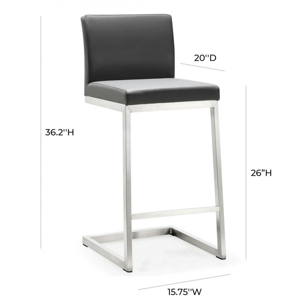 TOV Furniture Parma Gray Stainless Steel Counter Stool - Set of 2