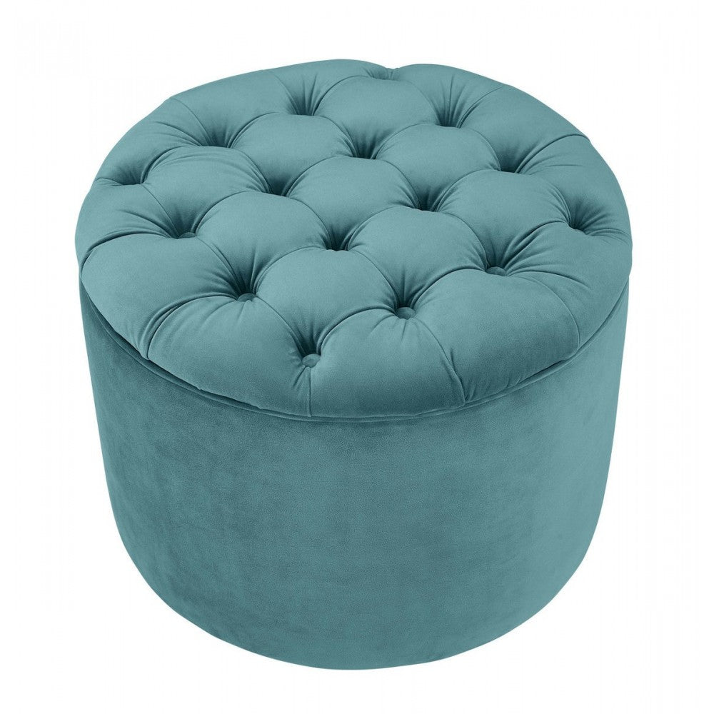 TOV Furniture Queen Sea Blue Velvet Storage Ottoman