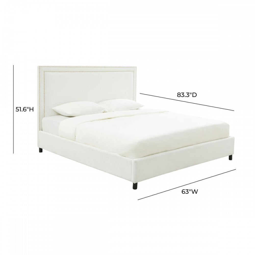 TOV Furniture Reed White Velvet Bed in Queen