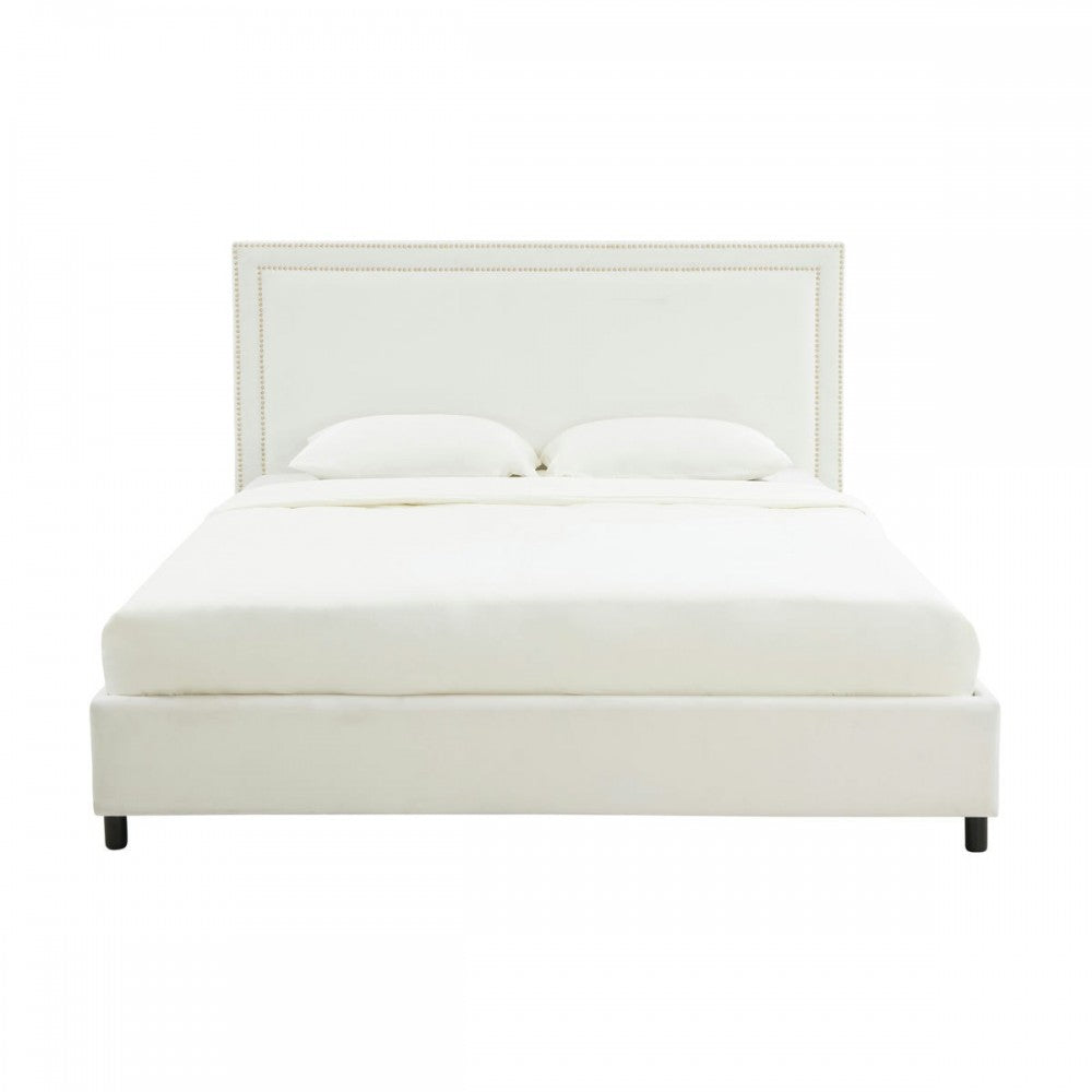 TOV Furniture Reed White Velvet Bed in Queen