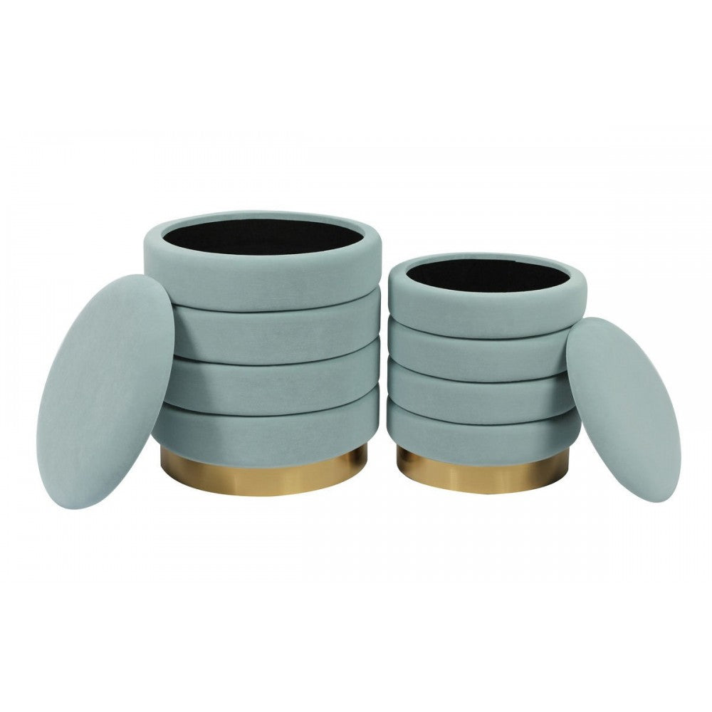 TOV Furniture Saturn Sea Blue Velvet Storage Ottomans - Set of 2