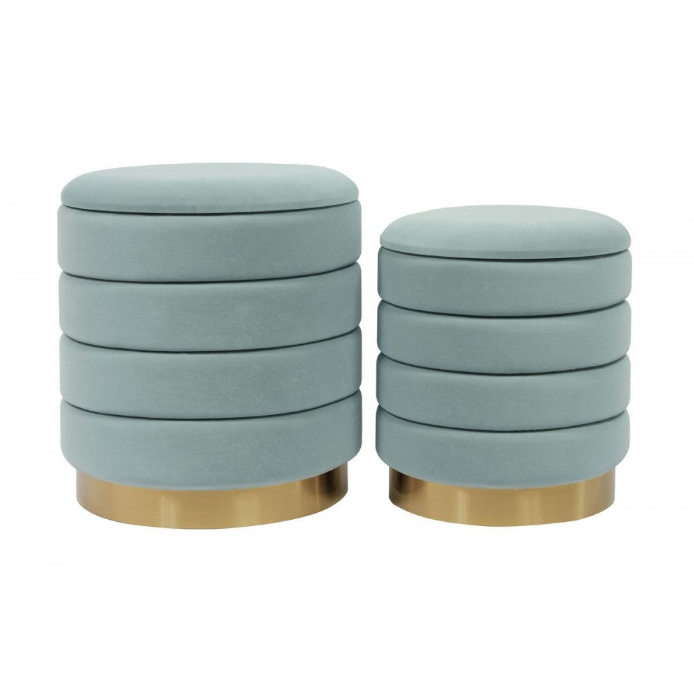 TOV Furniture Saturn Sea Blue Velvet Storage Ottomans - Set of 2
