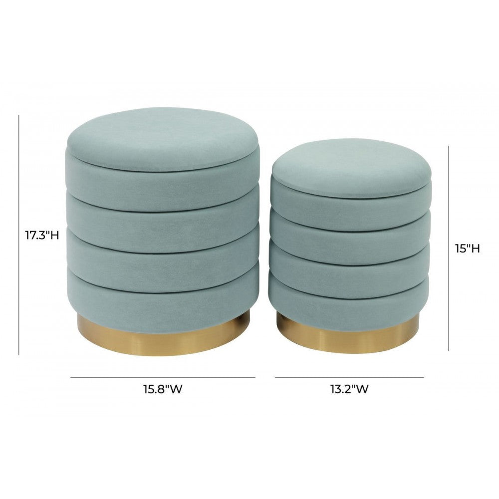 TOV Furniture Saturn Sea Blue Velvet Storage Ottomans - Set of 2