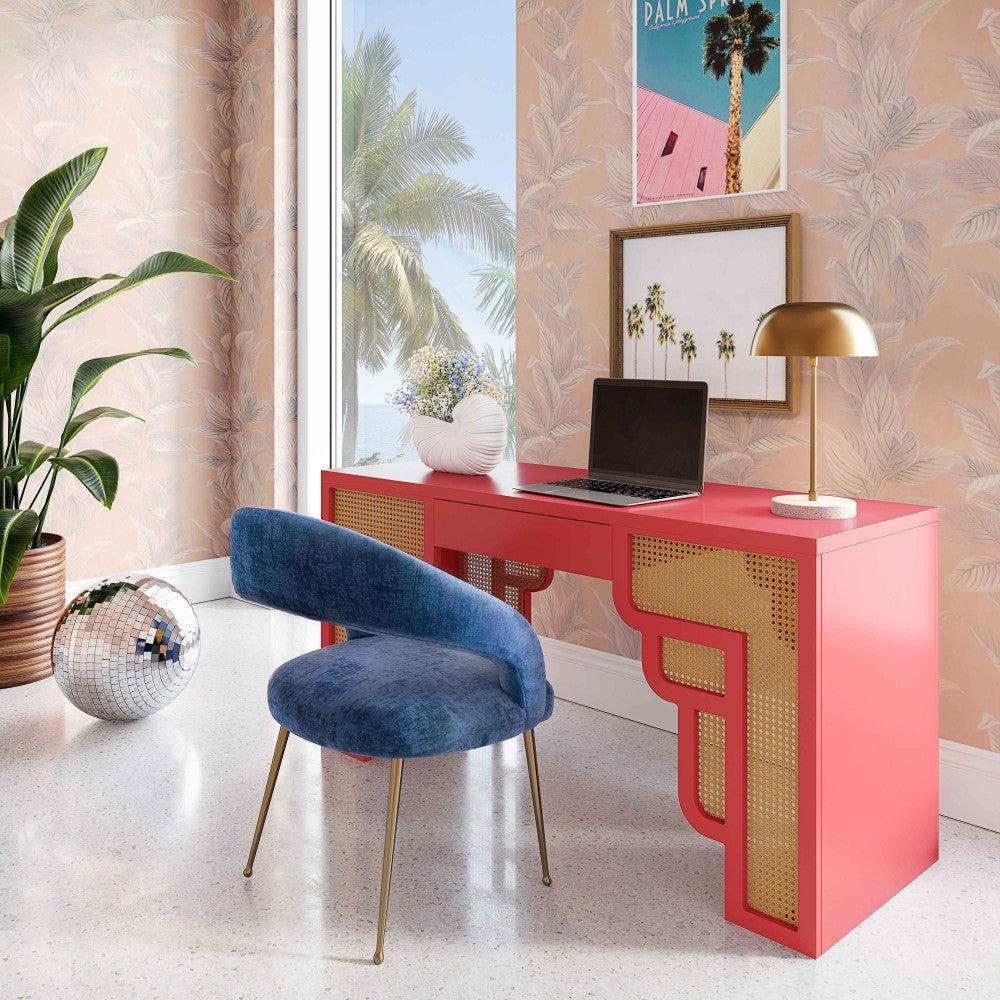 TOV Furniture Suzie Coral Pink & Rattan Desk