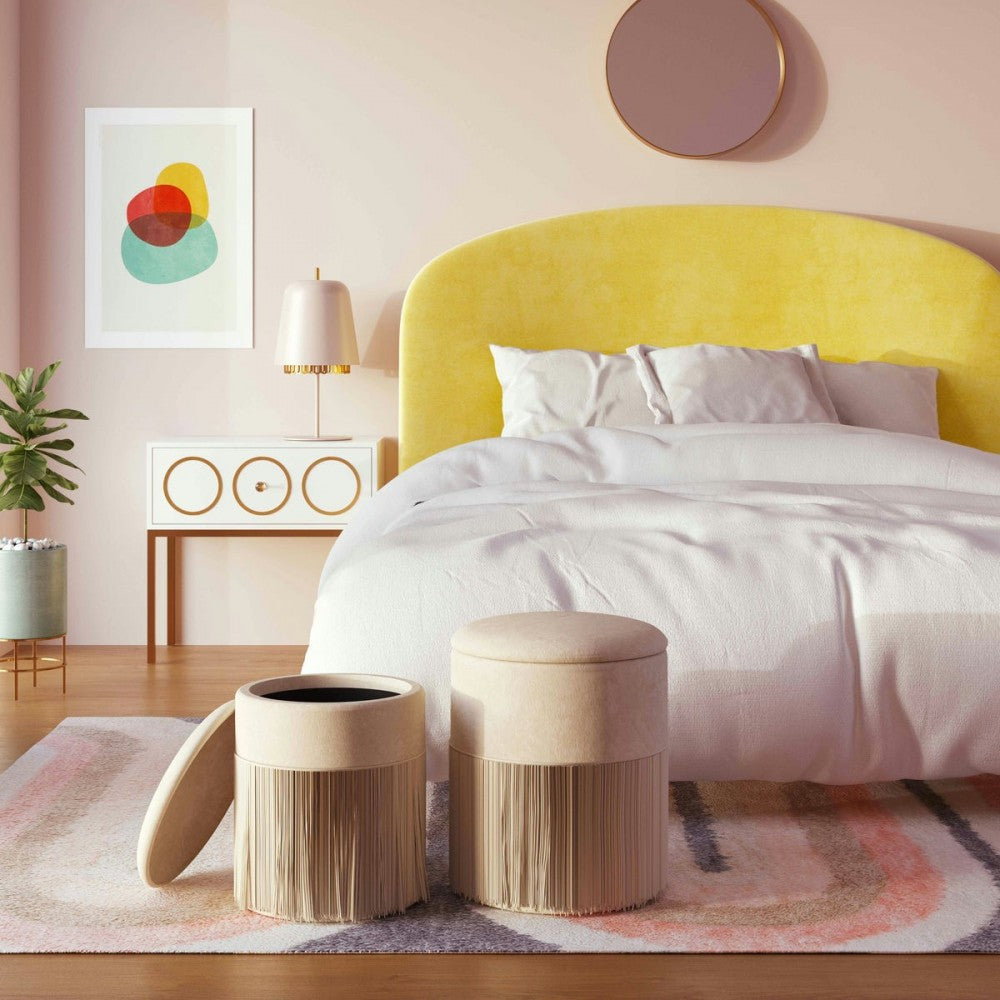 TOV Furniture Tassel Cream Velvet Storage Ottomans - Set of 2