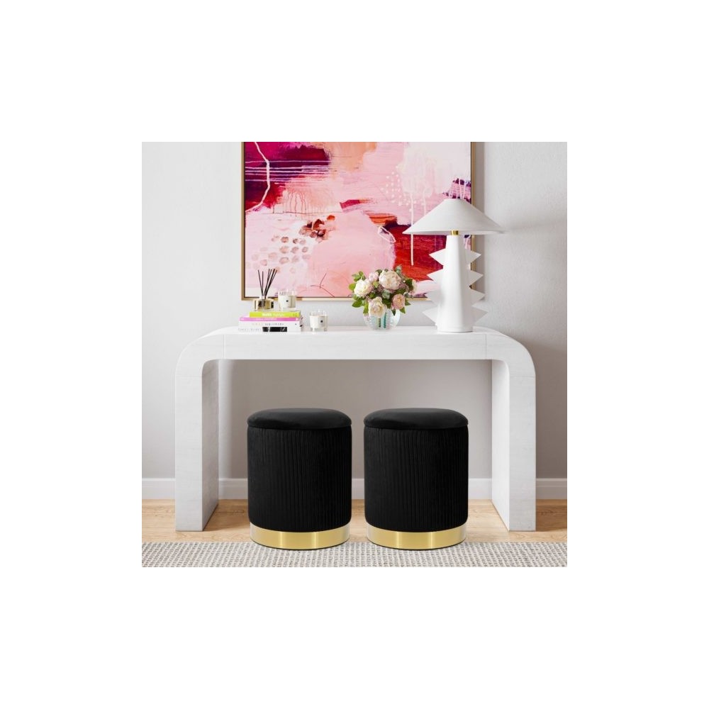 TOV Furniture Zoe Black Velvet Storage Ottoman