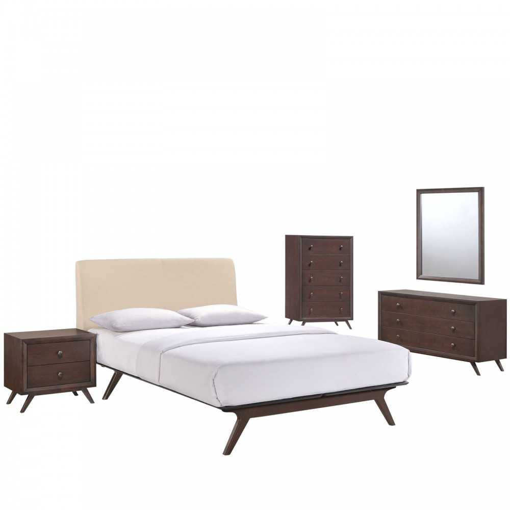 Tracy 5 Piece Queen Bedroom Set, White, MOD-5340-CAP-BEI-SET