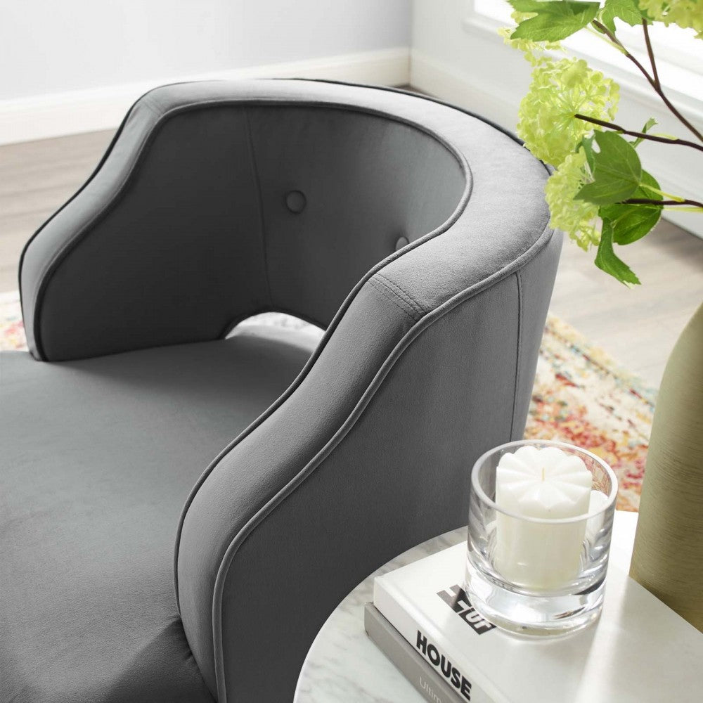 Traipse Button Tufted Open Back Performance Velvet Armchair, Gray