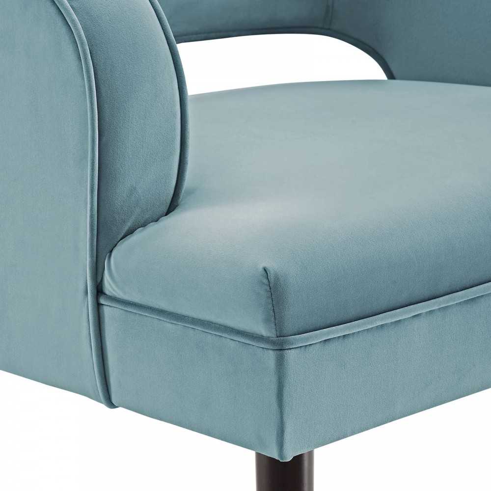 Traipse Button Tufted Open Back Performance Velvet Armchair, Light Blue