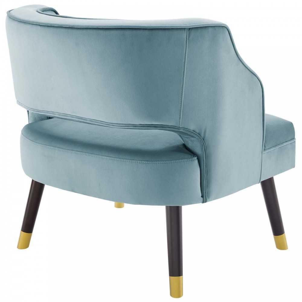 Traipse Button Tufted Open Back Performance Velvet Armchair, Light Blue