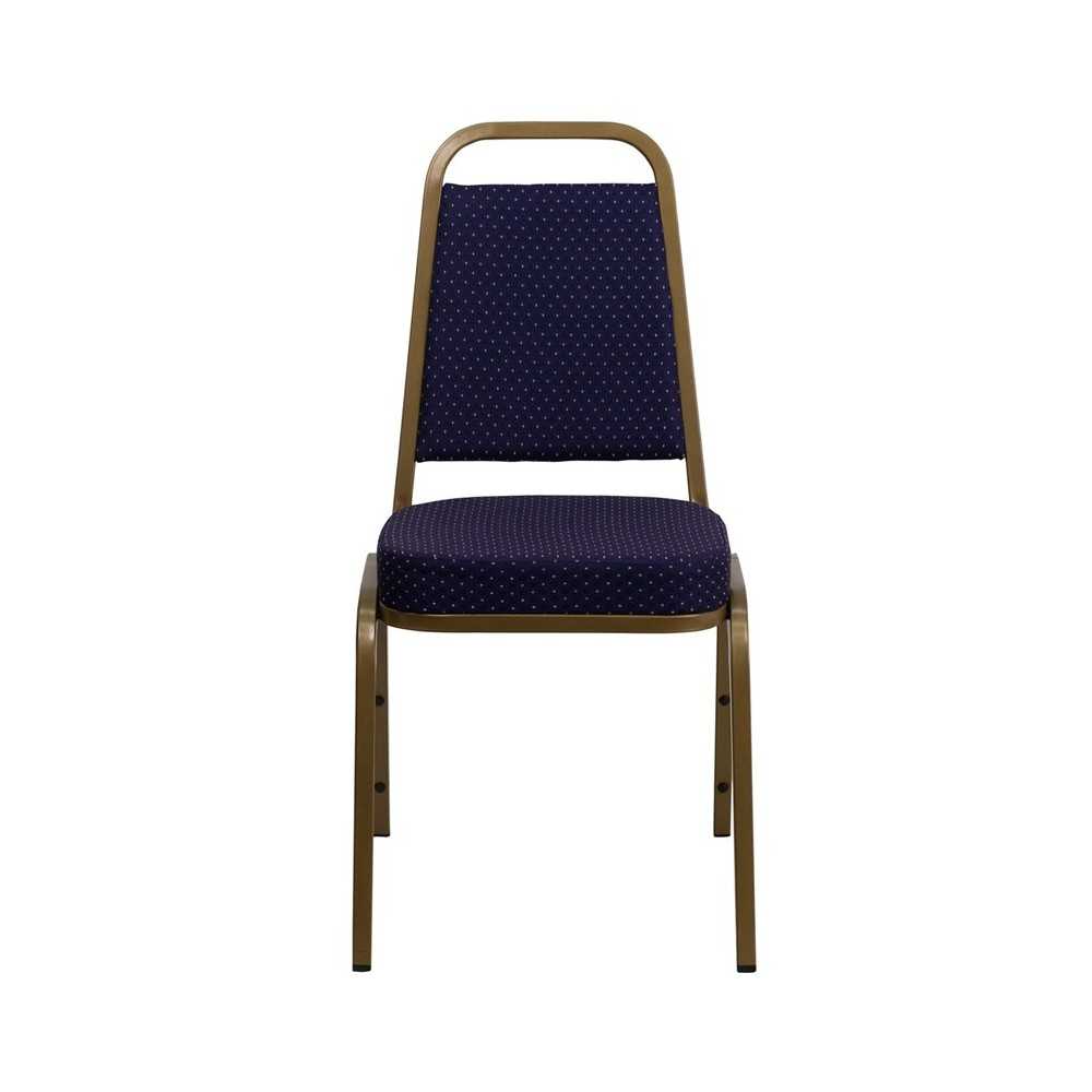 Trapezoidal Back Stacking Banquet Chair in Navy Patterned Fabric - Gold Frame