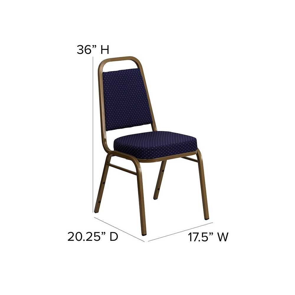 Trapezoidal Back Stacking Banquet Chair in Navy Patterned Fabric - Gold Frame