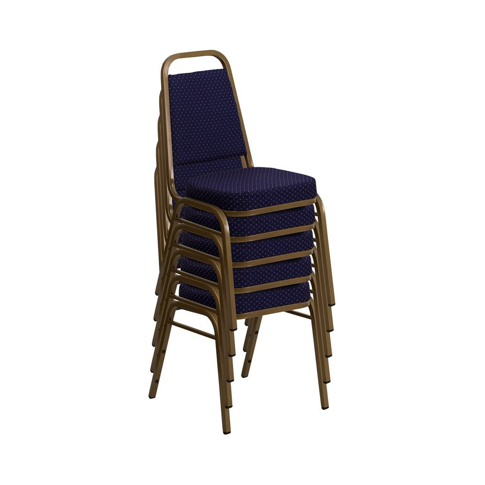 Trapezoidal Back Stacking Banquet Chair in Navy Patterned Fabric - Gold Frame