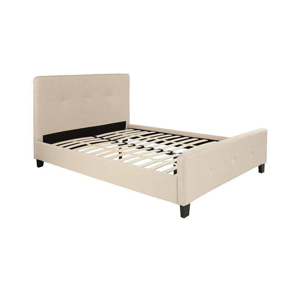 Tribeca Full Size Tufted Upholstered Platform Bed in Beige Fabric