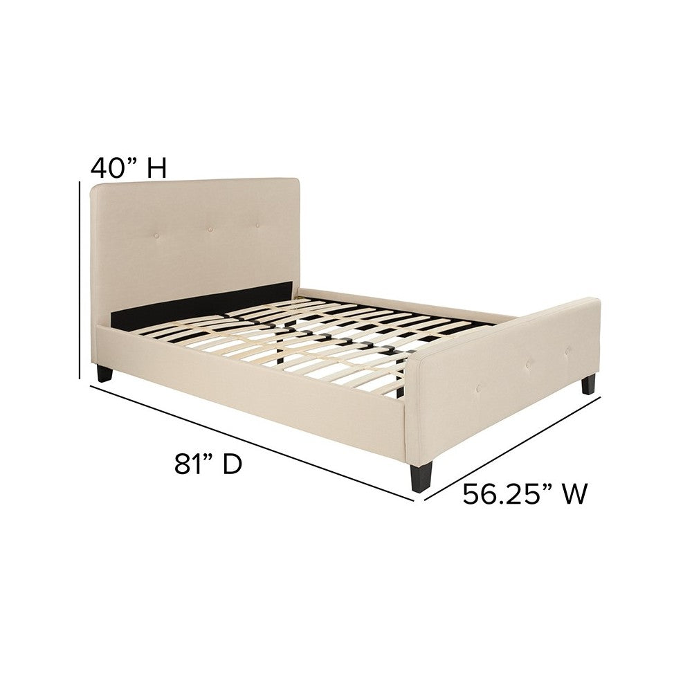Tribeca Full Size Tufted Upholstered Platform Bed in Beige Fabric
