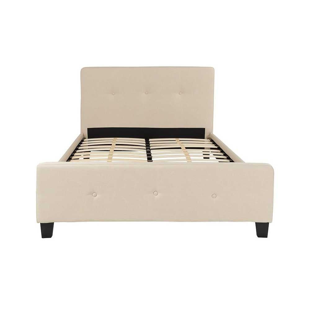 Tribeca Full Size Tufted Upholstered Platform Bed in Beige Fabric