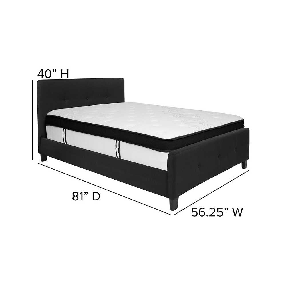 Tribeca Full Size Tufted Upholstered Platform Bed in Black Fabric with Memory Foam Mattress