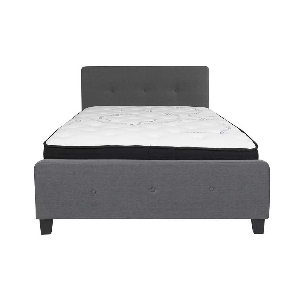 Tribeca Full Size Tufted Upholstered Platform Bed in Dark Gray Fabric with Pocket Spring Mattress