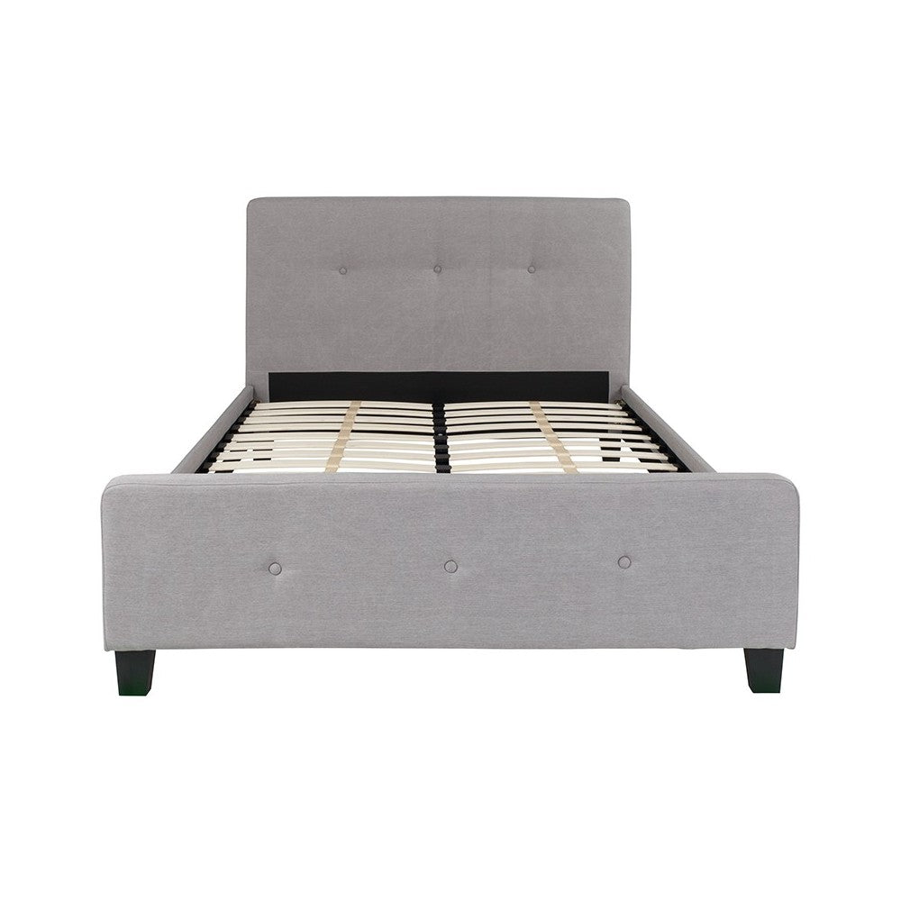 Tribeca Full Size Tufted Upholstered Platform Bed in Light Gray Fabric
