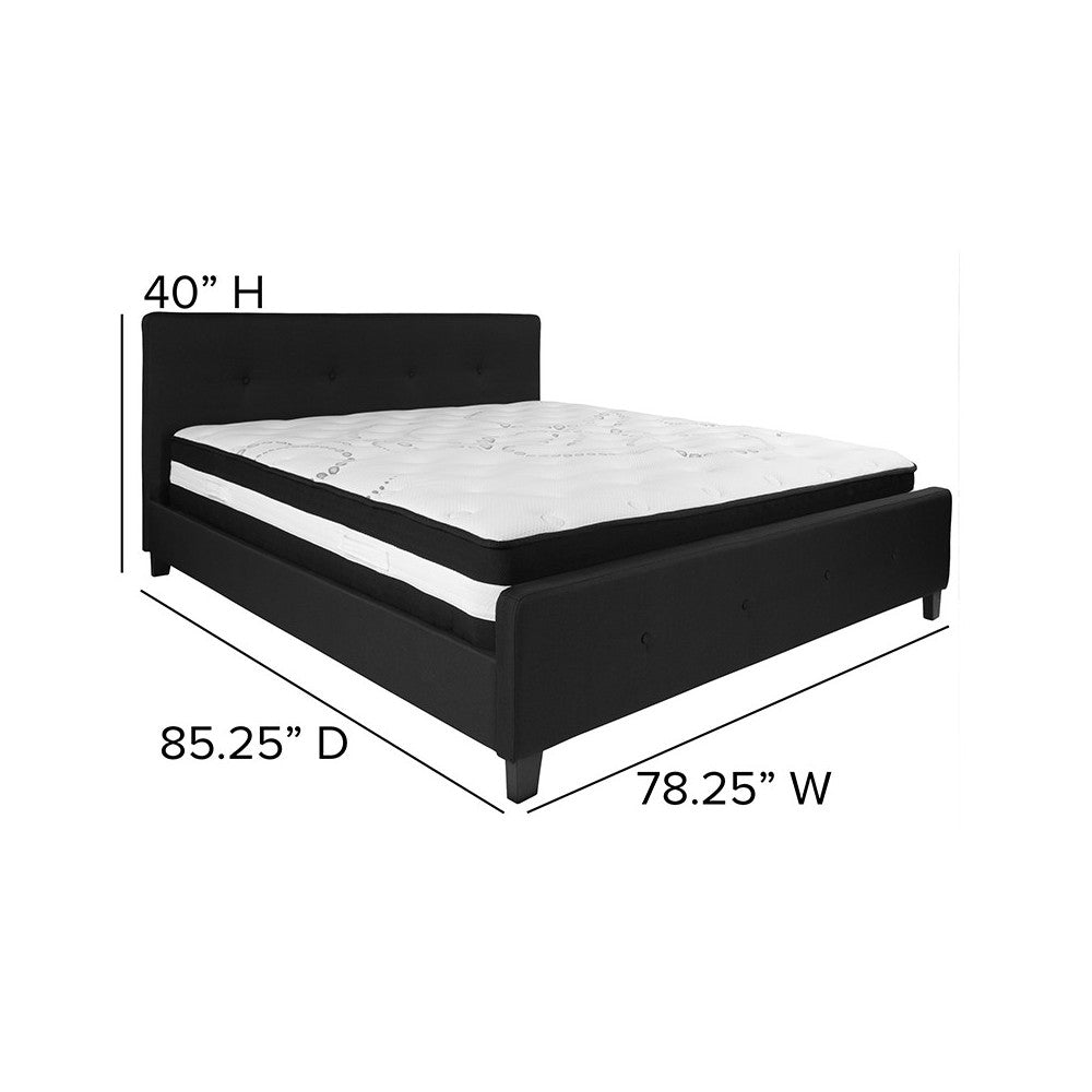 Tribeca King Size Tufted Upholstered Platform Bed in Black Fabric with Pocket Spring Mattress
