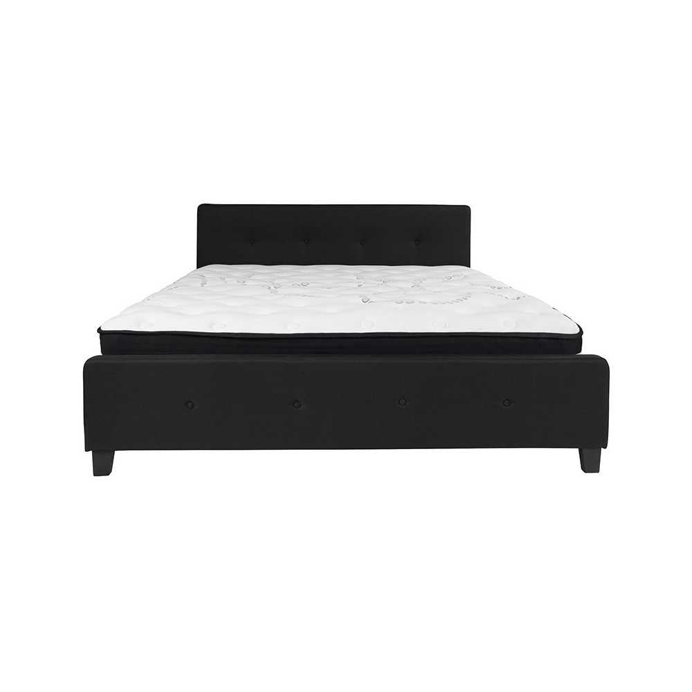 Tribeca King Size Tufted Upholstered Platform Bed in Black Fabric with Pocket Spring Mattress